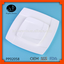 Super weißer Luxus quadratisches Porzellan Geschirr, täglich Gebrauch weißes Porzellan Teller für Hotel